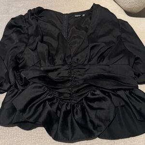 Boohoo Black Satin Gathered Blouse